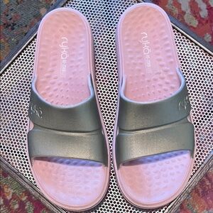 Ryka Women's Pink and Gray Slide Sandals